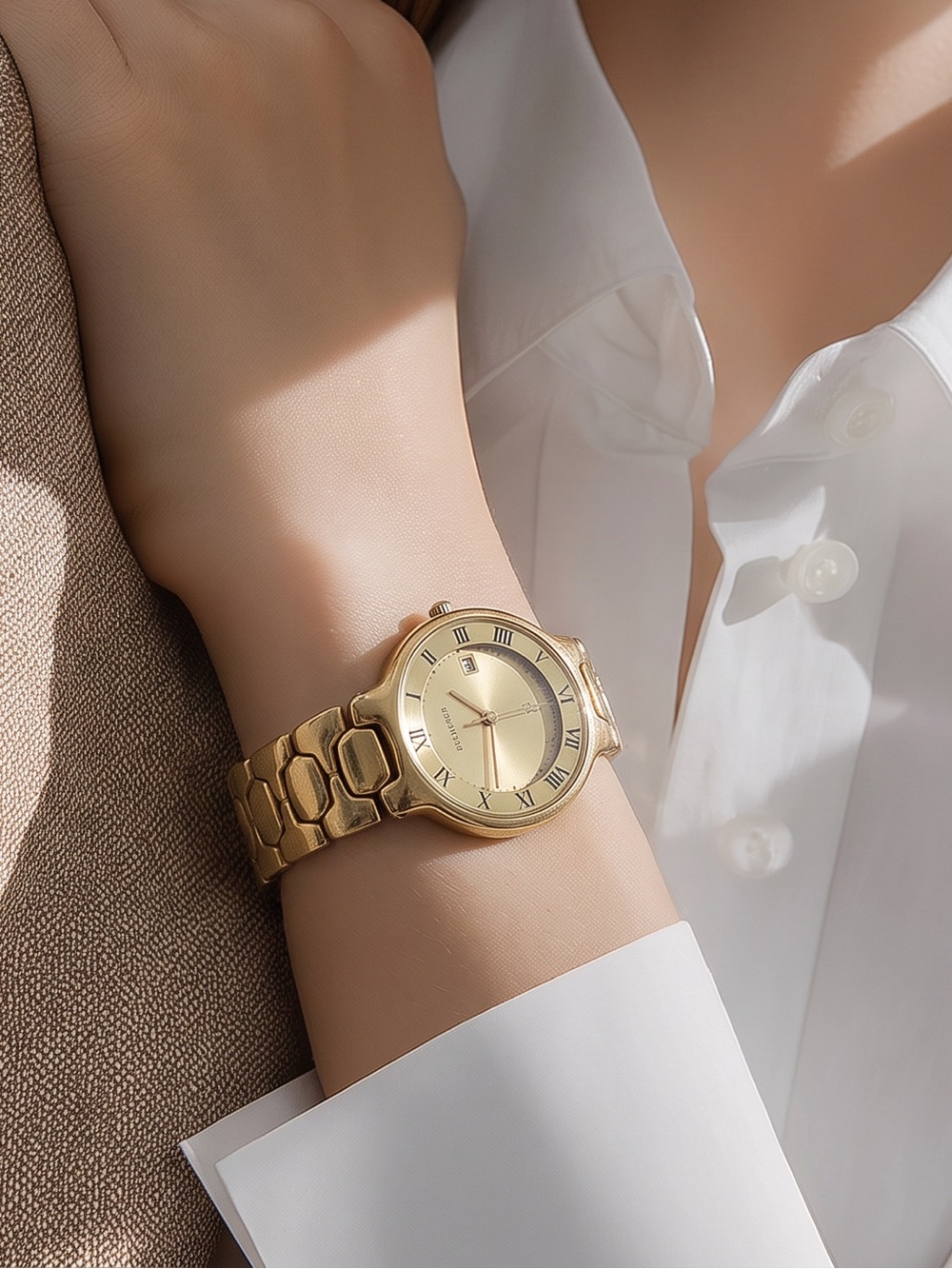 Bucherer Ldies Gold-Plated Q Watch with Roman Numerals